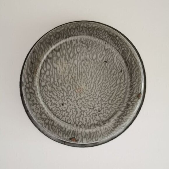 Vintage 10.5" Enamel Dish Pan Deep, Graniteware Gray Spatter Primitive Kitchen - Picture 5 of 7